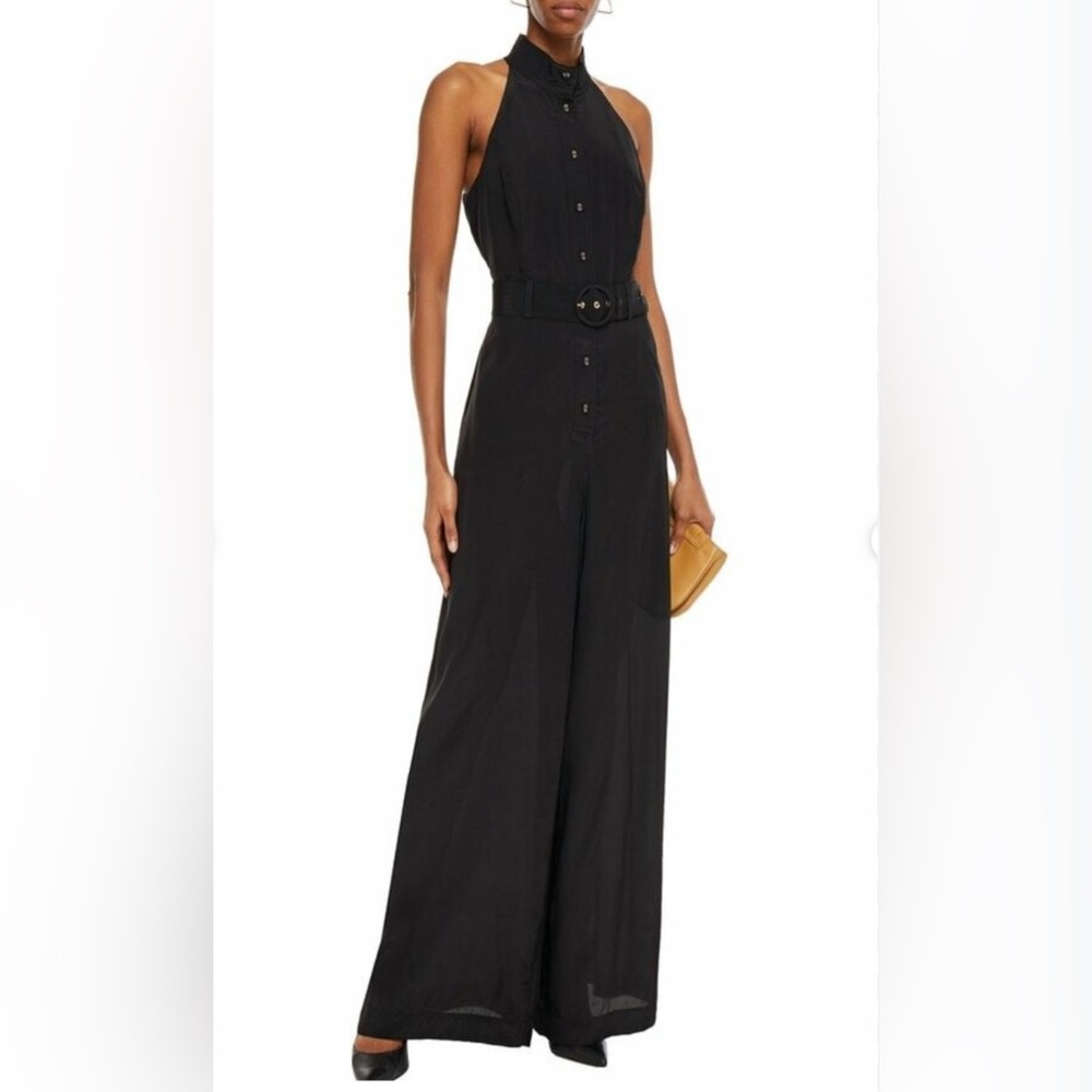 Zimmermann Black Halter Wide-Leg Jumpsuit with Belt